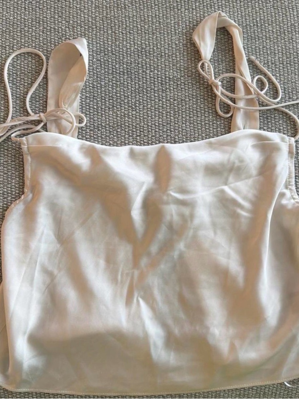 Women's Cream Satin Crop Top with Tie Straps